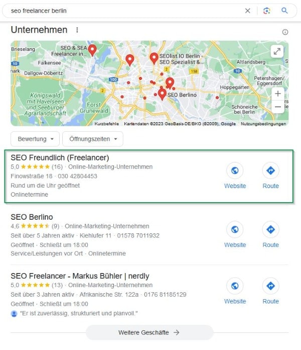 Google Suche SEO Freelancer Berlin