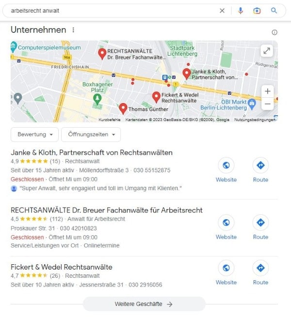 Local SEO für Anwälte am Beispiel von Fachanwälten für Arbeitsrecht. Local SEO für Anwälte Beispiel Arbeitsrecht