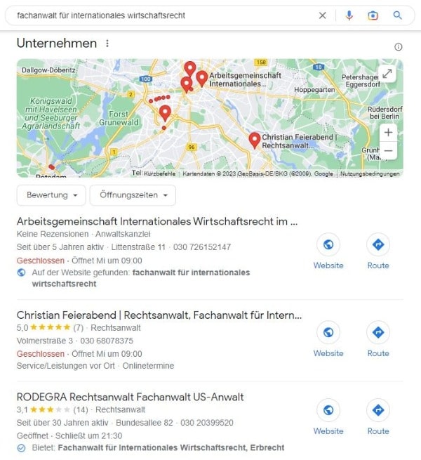 Local SEO für Anwälte am Beispiel von Fachanwälten für internationales Wirtschaftsrecht. Local SEO für Anwälte Beispiel Fachanwalt für internationales Wirtschaftsrecht