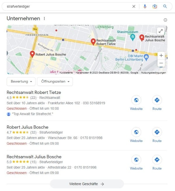 Local SEO für Anwälte am Beispiel von Fachanwälten für Strafrecht. Local SEO für Anwälte Beispiel Strafverteidiger