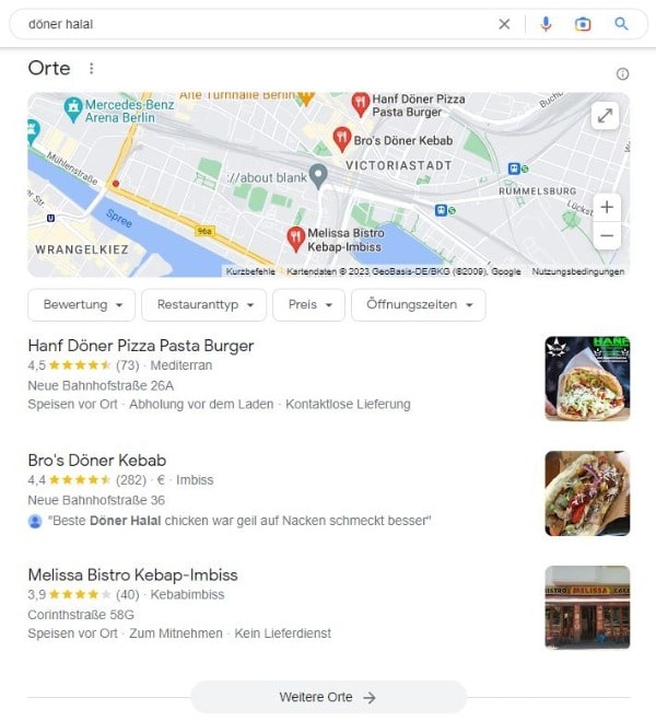 Google Map für Suche nach Döner Halal Local SEO für Döner Halal Google Suche