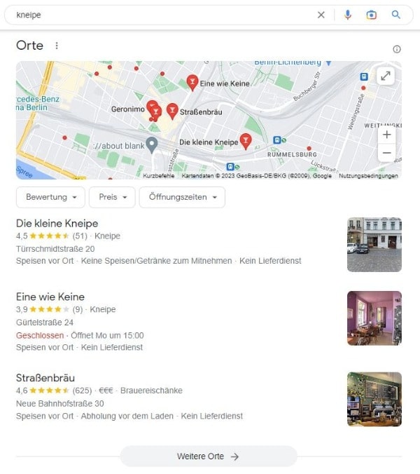 Lokales Suchergebnis für Kneipe mit Google Maps Local SEO für Kneipe Google Suche