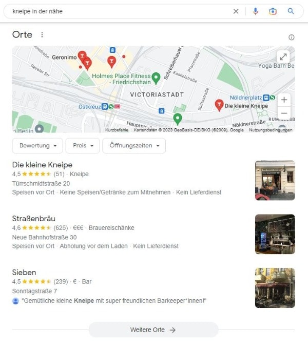 Lokales Suchergebnis für Kneipe in der Nähe mit Google Maps Local SEO für Kneipe in der Nähe Google Suche
