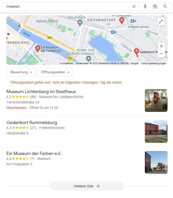 Local SEO für Ausstellungen, Galerien und Museen am Beispiel des Keywords Museum. Local SEO für Museum Google Maps