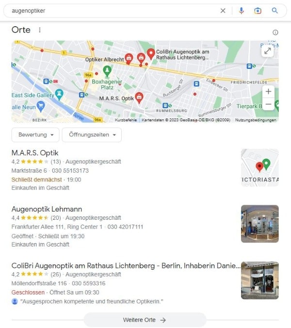 SEO für Augenoptiker mit Google Maps Local SEO für Optiker Google Maps Augenoptiker