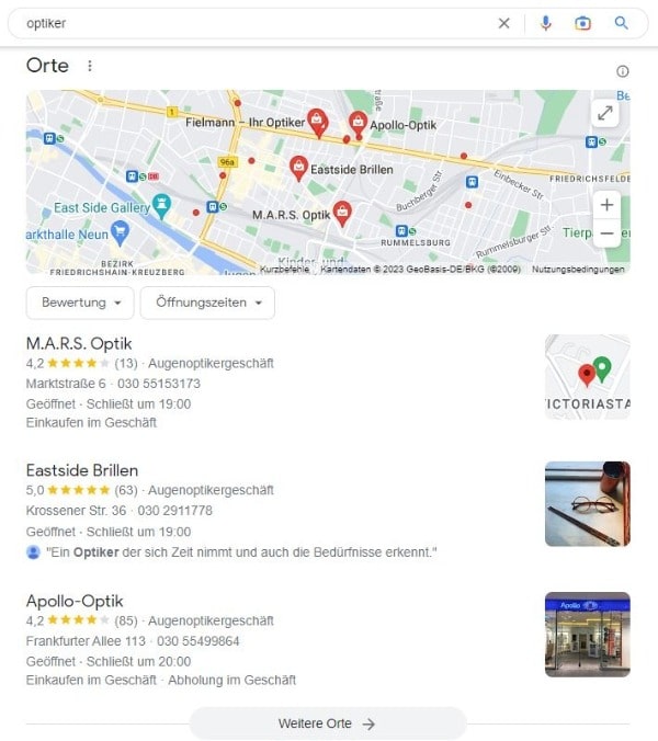 SEO für Optiker mit Google Maps Local SEO für Optiker Google Maps Optiker