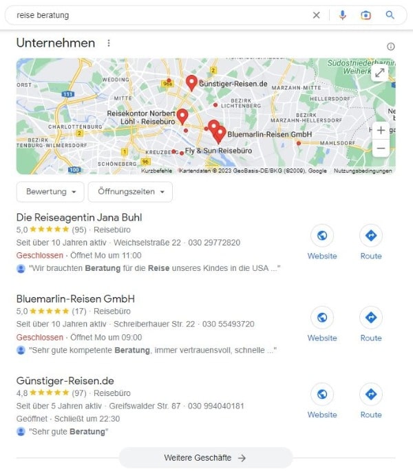 Local SEO für Reise Beratung mit Google Maps. Local SEO für Reise Beratung