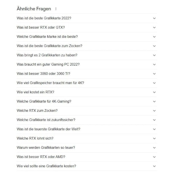 SEO für informationelle Suchintentionen anhand von Ähnliche Fragen-Feature. SERP-Feature Video SEO Ähnliche Fragen