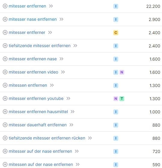 Website erstellen für Kosmetik Keywords und Suchvolumina Mitesser entfernen