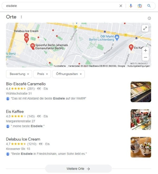 Website erstellen für Eisdiele Local SEO