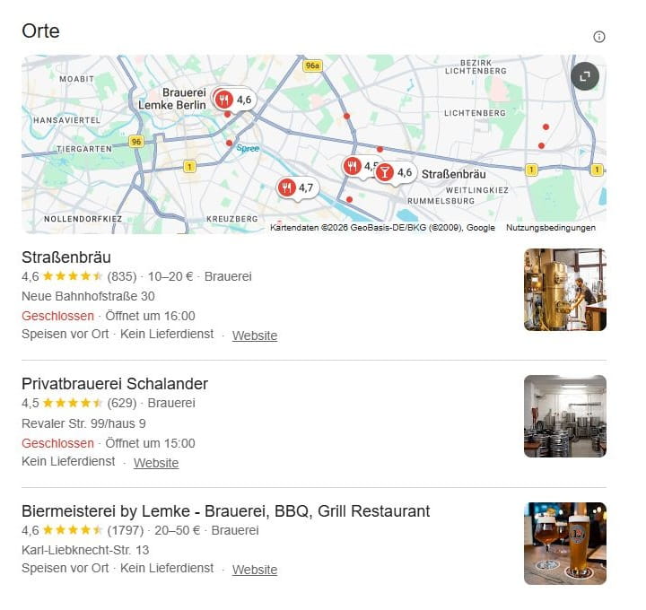 SEO für Bierbrauerei mit lokaler Suchintention und mit Google Maps Local SEO für Bierbrauerei