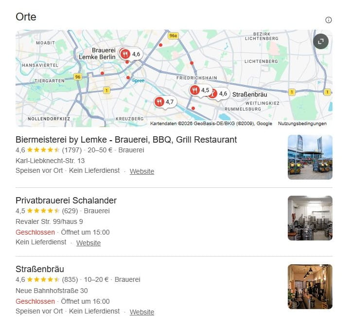 SEO für Brauerei mit lokaler Suchintention und mit Google Maps Local SEO für Brauerei