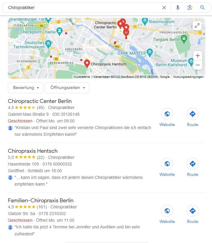 SEO für Chiropraktiker
mit lokaler Suchintention und Google Maps Local SEO für Chiropraktiker Maps Screenshot