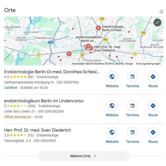 SEO für Endokrinologie mit lokaler Suchintention und mit Google Maps Local SEO für Endokrinologe