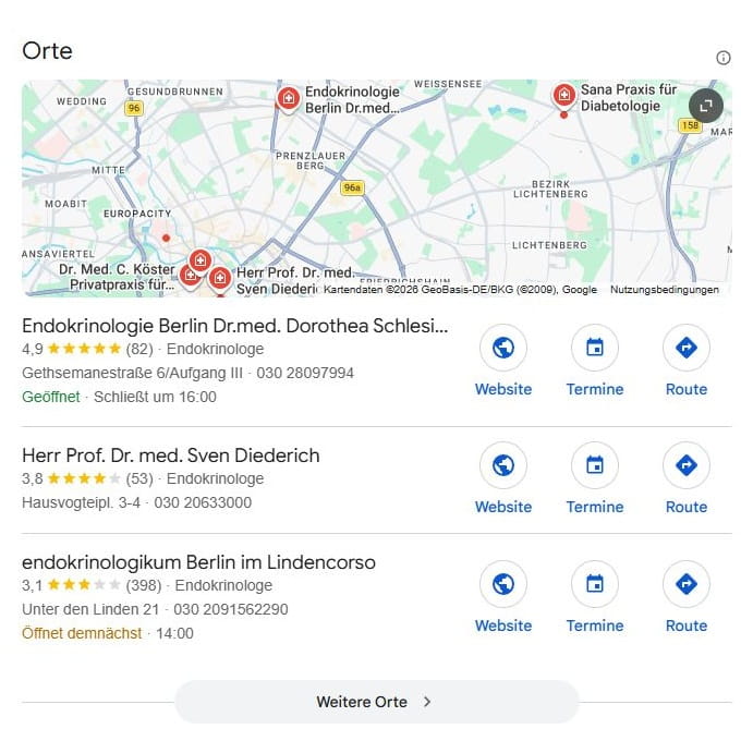 SEO für Endokrinologie Praxis mit lokaler Suchintention und mit Google Maps Local SEO für Endokrinologie Praxis