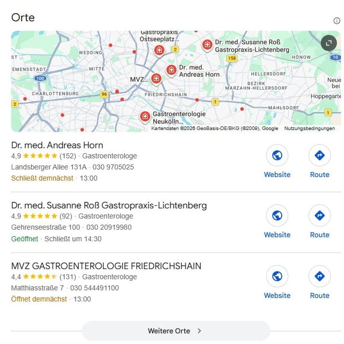 SEO für Gastroenterologe mit lokaler Suchintention und mit Google Maps Local SEO für Gastroenterologe