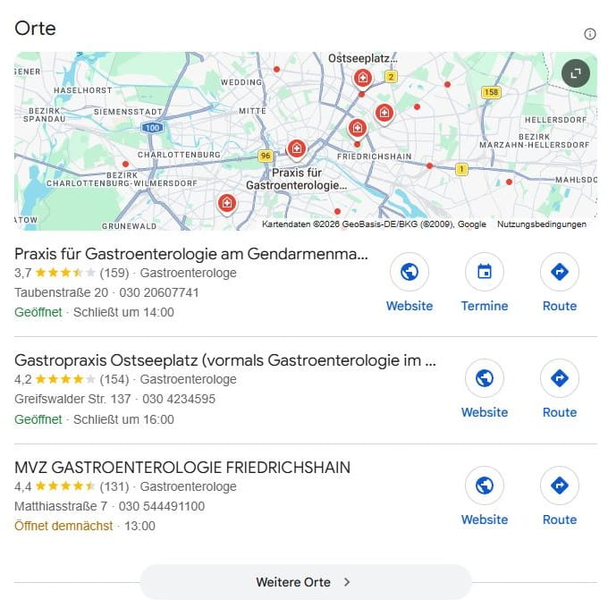 SEO für Gastroenterologie Praxis mit lokaler Suchintention und mit Google Maps Local SEO für Gastroenterologie Praxis