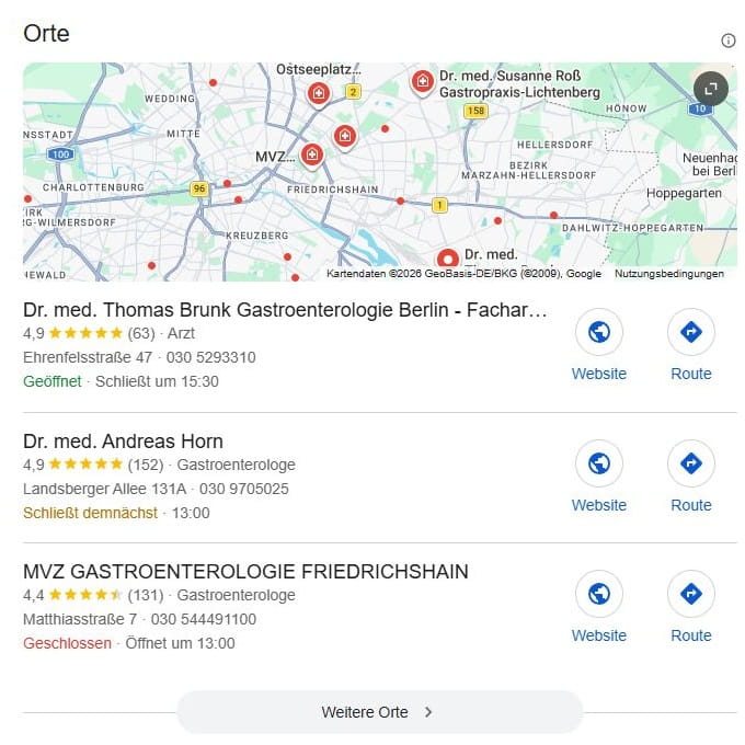 SEO für Gastroenterologie in der Nähe mit lokaler Suchintention und mit Google Maps Local SEO für Gastroenterologie