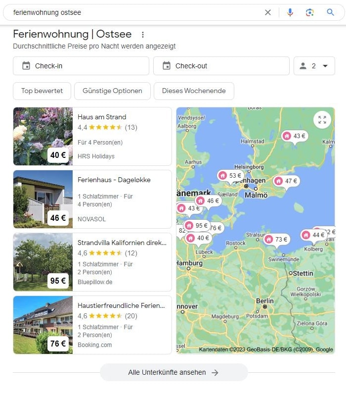 SEO für Ferienwohnung Ostsee mit lokaler Suchintention und Google Maps Local SEO für Ferienwohnung Ostsee Maps Screenshot