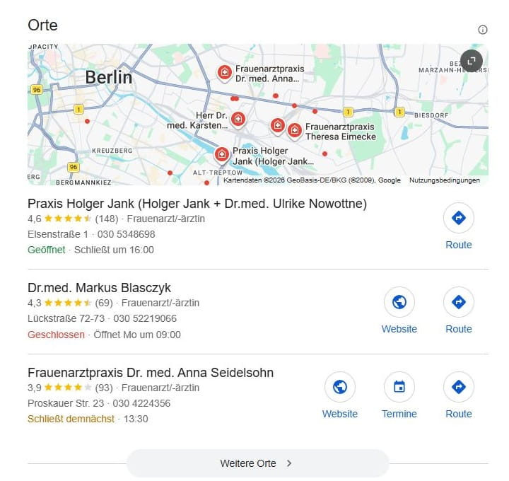 SEO for gynecologist with local search intent and with Google Maps Local SEO for gynecologist