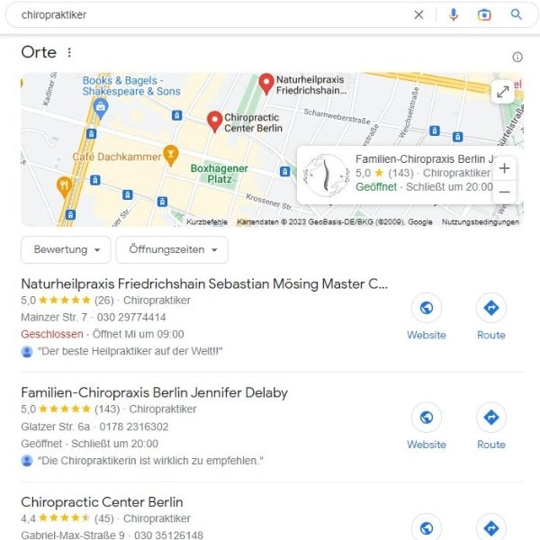 Local SEO für Heilpraktiker Beispiel Chiropraktiker Google Maps