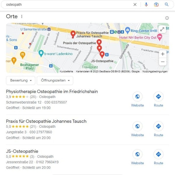 Local SEO für Heilpraktiker Beispiel Osteo­pa­th Google Maps