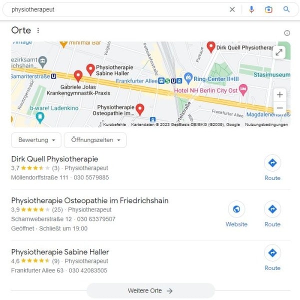 Local SEO für Heilpraktiker Beispiel Physiotherapeut Google Maps