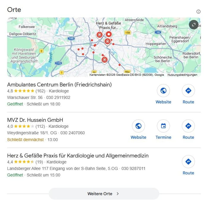 SEO für Herzspezialist mit lokaler Suchintention und mit Google Maps Local SEO für Herzspezialist