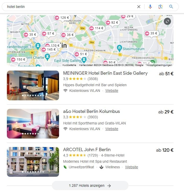 SEO für Hotel Berlin mit lokaler Suchintention und mit Google Maps Local SEO für Hotel Berlin Google Maps Screenshot