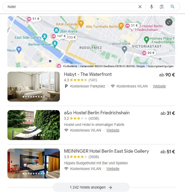 SEO für Hotel mit lokaler Suchintention und Google Maps Local SEO für Hotel Google Maps Screenshot