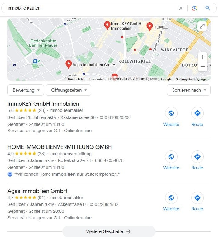 SEO für Immobilie kaufen mit lokaler Suchintention und Google Maps Local SEO für Immobilie kaufen Google Maps Screenshot