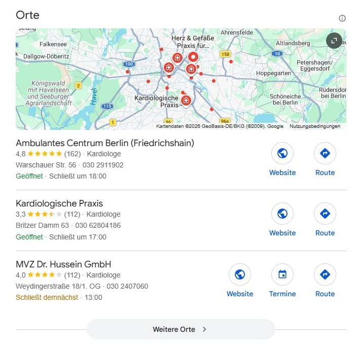 SEO für Kardiologe mit lokaler Suchintention und mit Google Maps Local SEO für Kardiologe