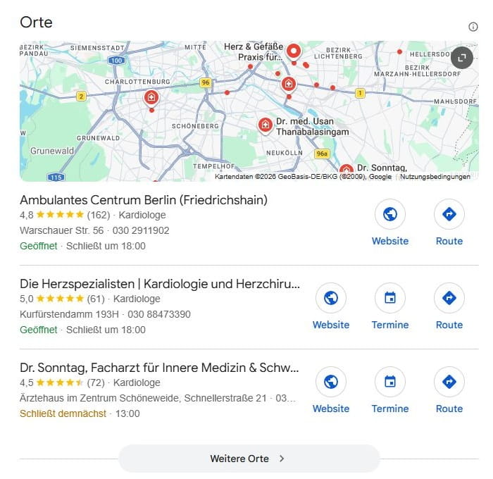 SEO für Kardiologie Praxis mit lokaler Suchintention und mit Google Maps Local SEO für Kardiologie Praxis