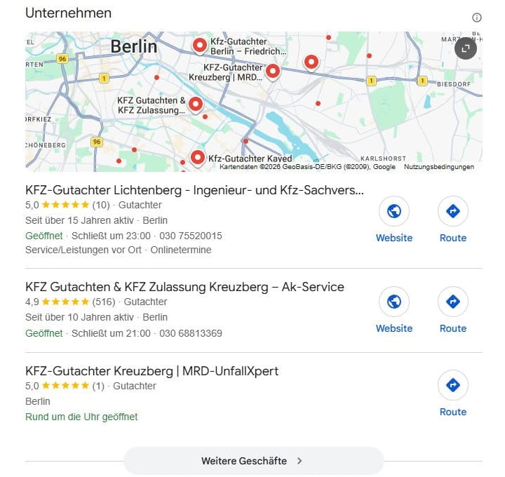 Local SEO für KFZ Gutachter