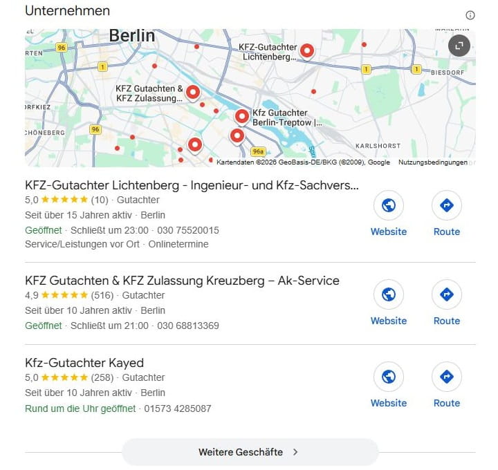 Local SEO für KFZ Sachverständiger