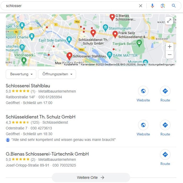 SEO für Kleinbetrieb Schlosser mit lokaler Suchintention und Google Maps Local SEO für Kleinbetriebe Schlosser Maps Screenshot