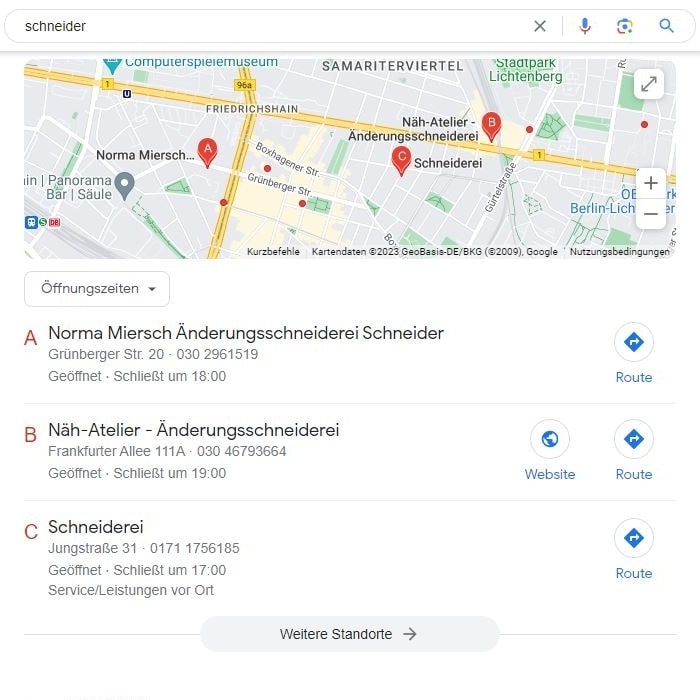 SEO für Kleinbetrieb Schneider mit lokaler Suchintention und Google Maps Local SEO für Kleinbetriebe Schneider Maps Screenshot