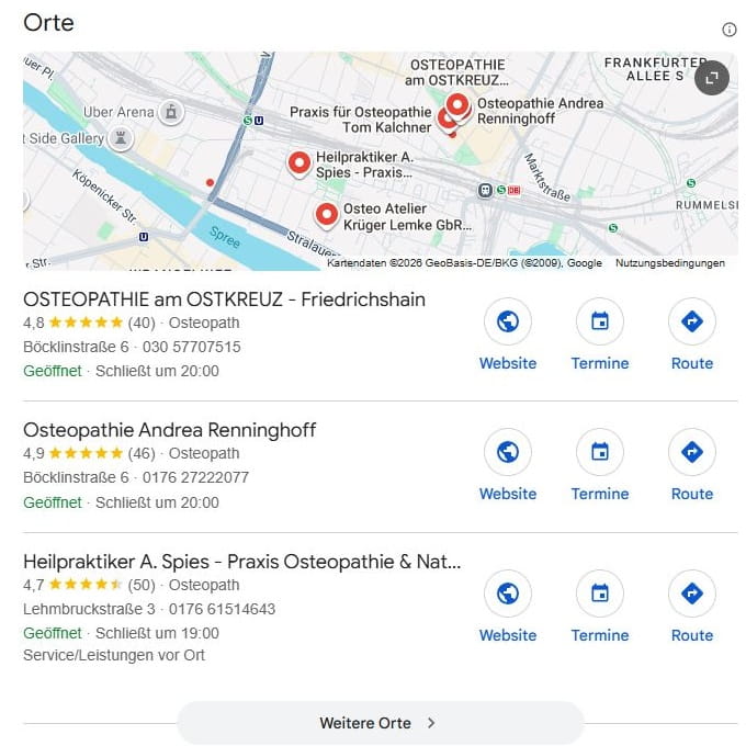 SEO für Osteopath in der Nähe mit lokaler Suchintention und mit Google Maps Local SEO für Osteopath in der Nähe