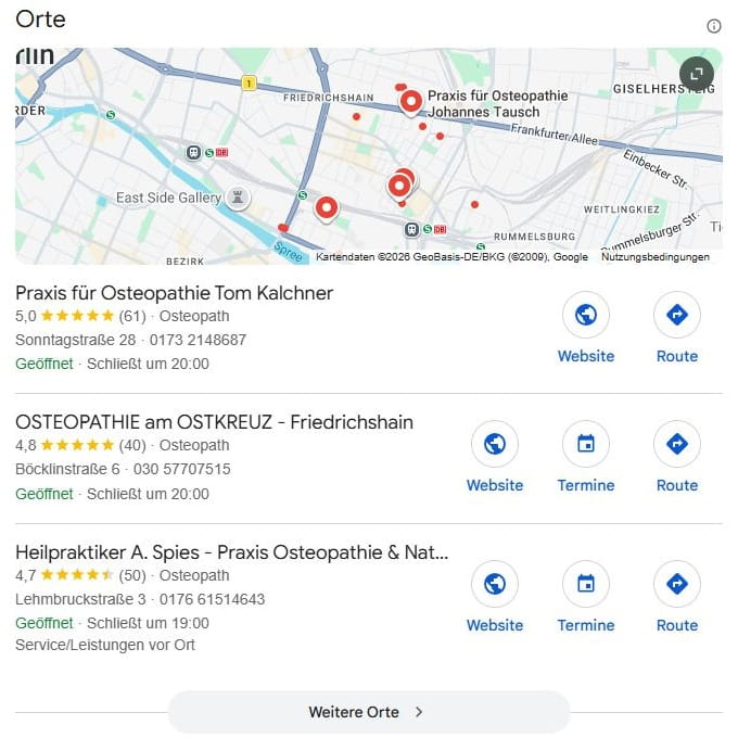 SEO für Osteopathie Praxis mit lokaler Suchintention und mit Google Maps Local SEO für Osteopathie Praxis