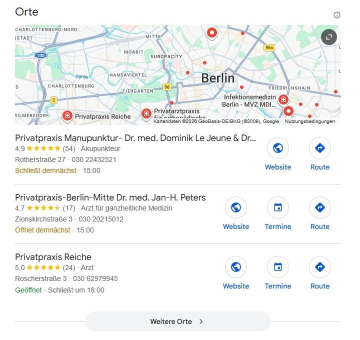 SEO für Praxis Privatpatienten mit lokaler Suchintention und mit Google Maps Local SEO für Praxis für Privatpatienten