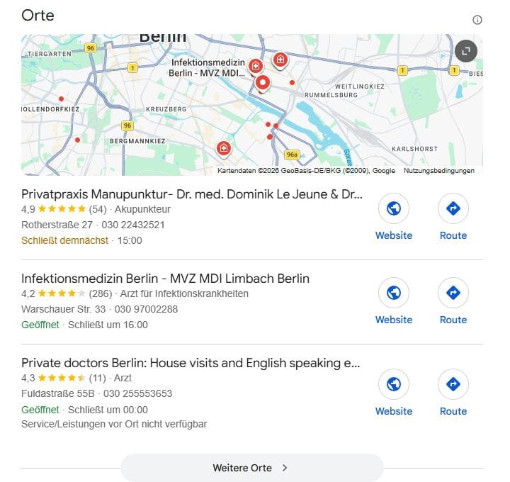 SEO für private Ärzte mit lokaler Suchintention und mit Google Maps Local SEO für private Ärzte