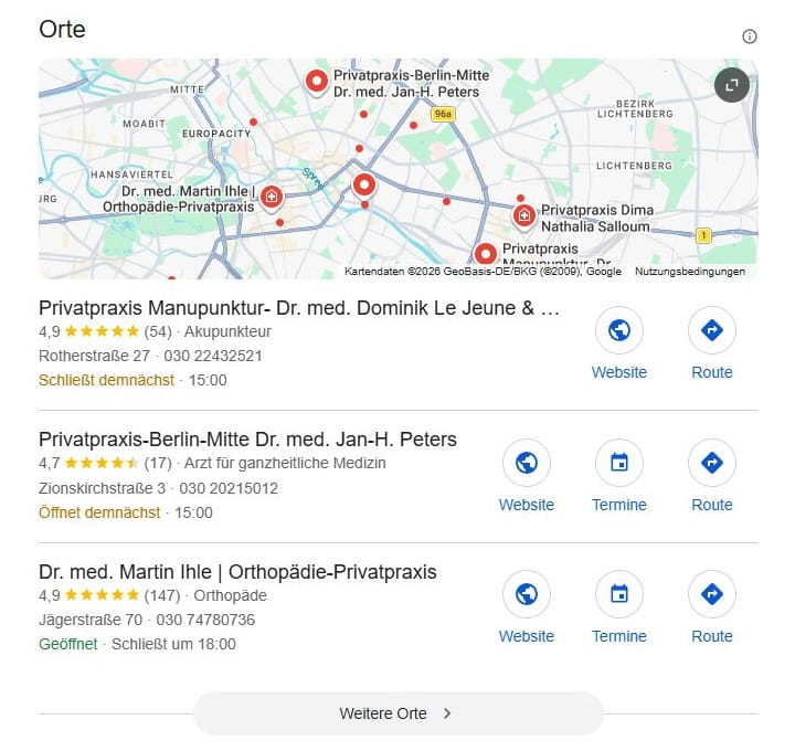 SEO für Privatpraxis mit lokaler Suchintention und mit Google Maps Local SEO für Privatpraxis