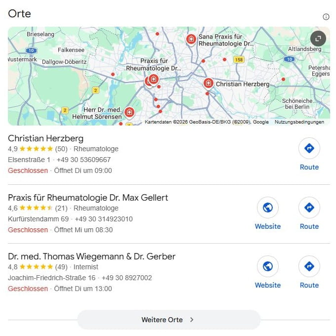 SEO für Rheumatologe mit lokaler Suchintention und mit Google Maps Local SEO für rheumatologe