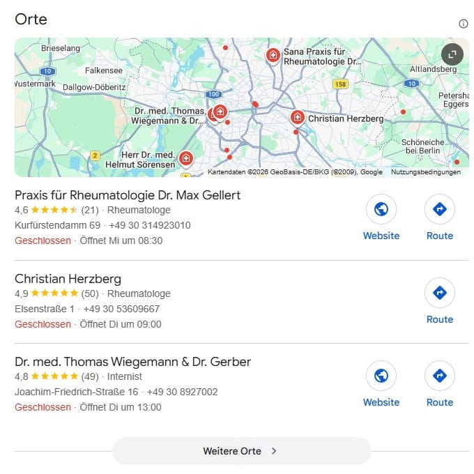 SEO für Rheumatologie in der Nähe mit lokaler Suchintention und mit Google Maps Local SEO für rheumatologie