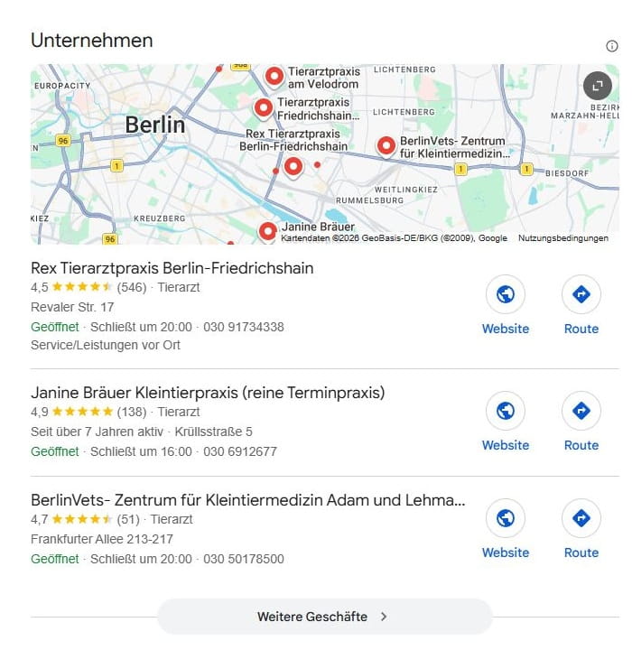 SEO für Herzspezialist mit lokaler Suchintention und mit Google Maps Local SEO für Veterinär Berlin
