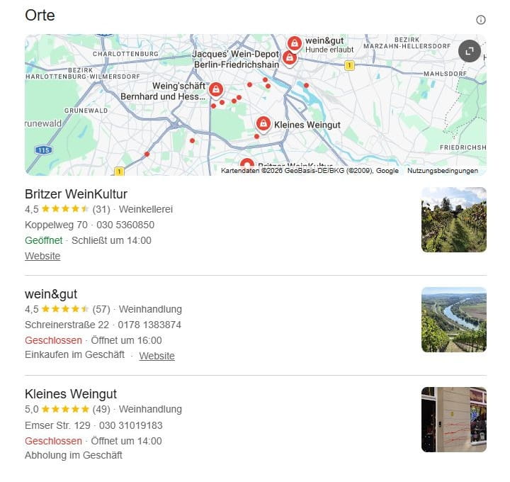 SEO für Weinbauer mit lokaler Suchintention und mit Google Maps Local SEO für Weinbauer