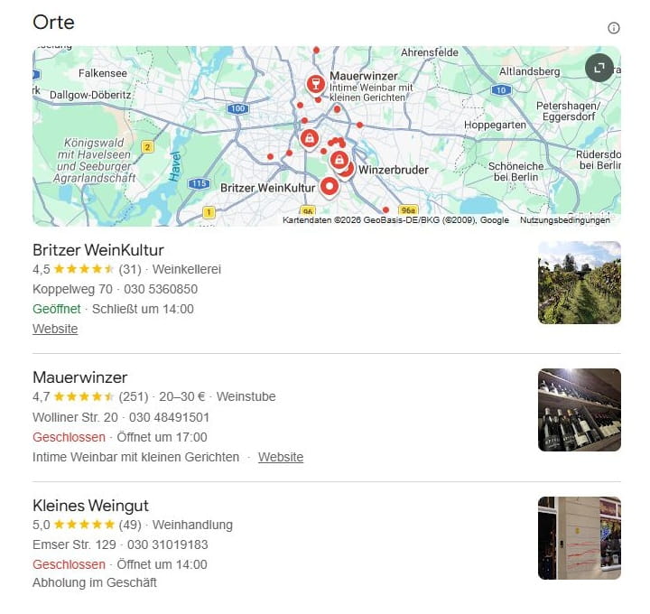 SEO für Winzer mit lokaler Suchintention und mit Google Maps Local SEO für Winzer